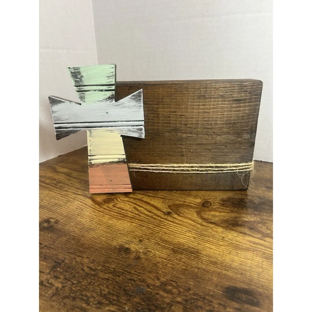 Rustic Cross Hand Painted Wooden Picture Frame Farmhouse Cottagecore Decor